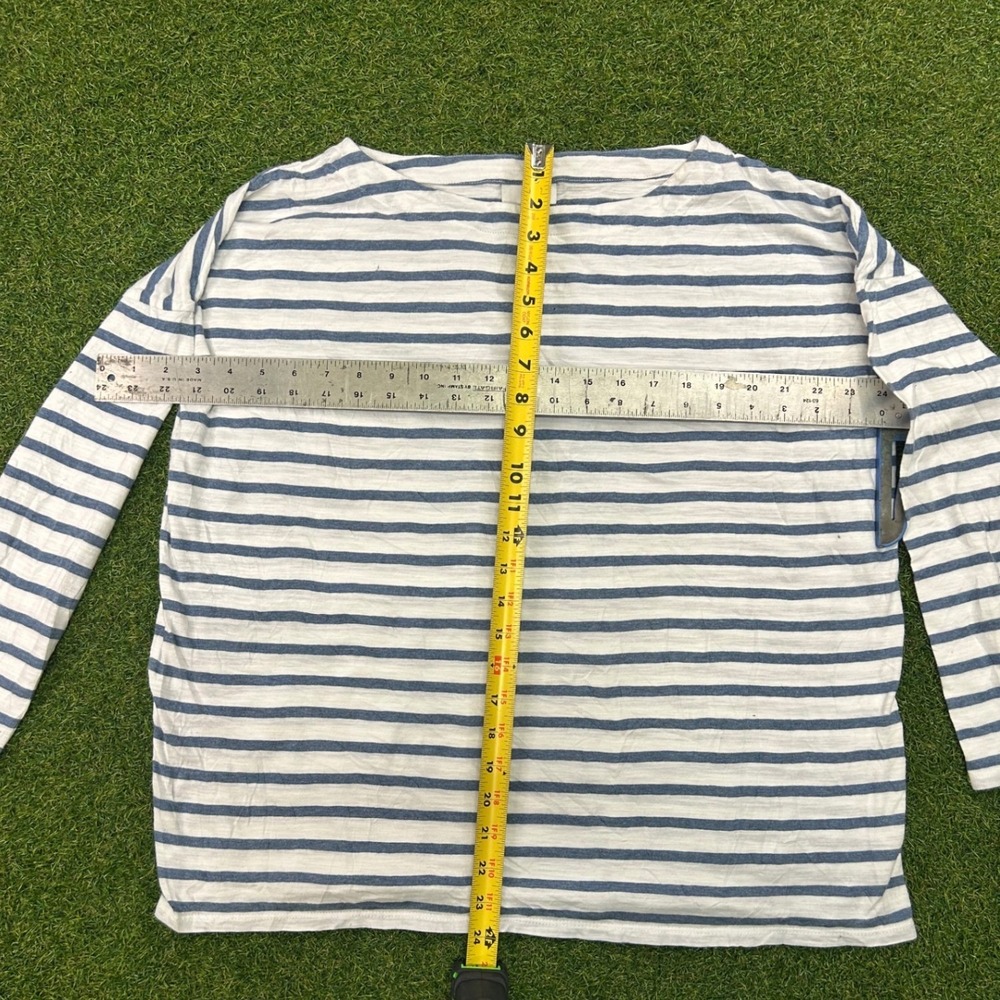 J. Jill Blue White Striped Boat Neck Long Sleeve Top Size Medium Slub Knit Tee - Picture 3 of 5